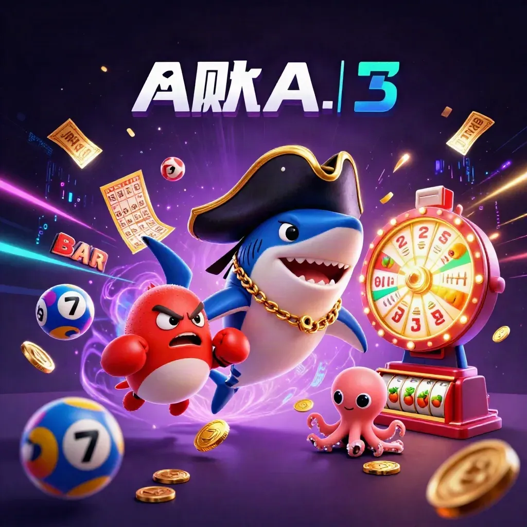 Pirate shark, boxing pufferfish, and coin-juggling octopus in neon casino chaos